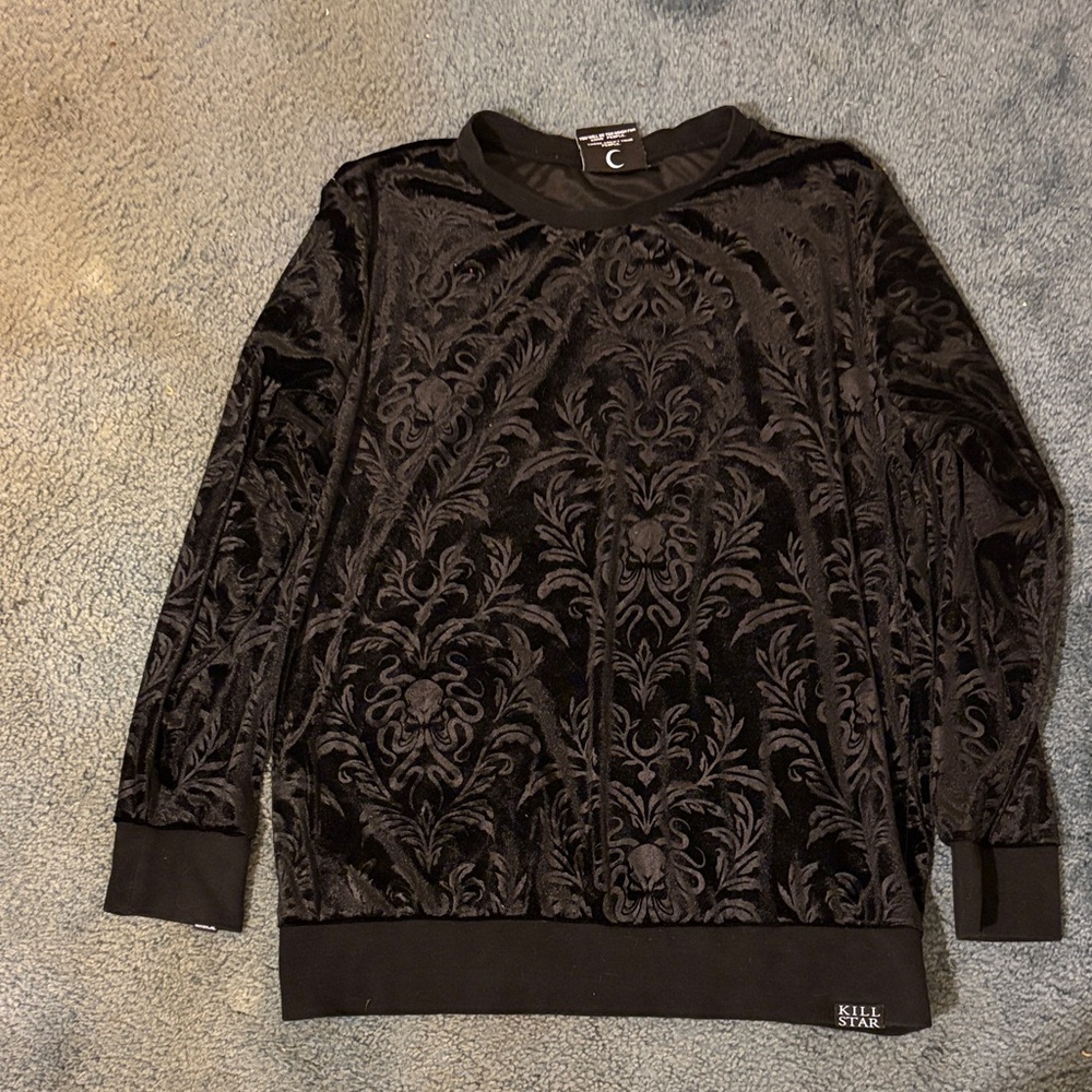 Killstar Black Velvet Chulthu Pattern Heavy Unisex Shirt